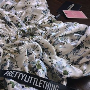 white floral satin ruched bardot bodycon dress